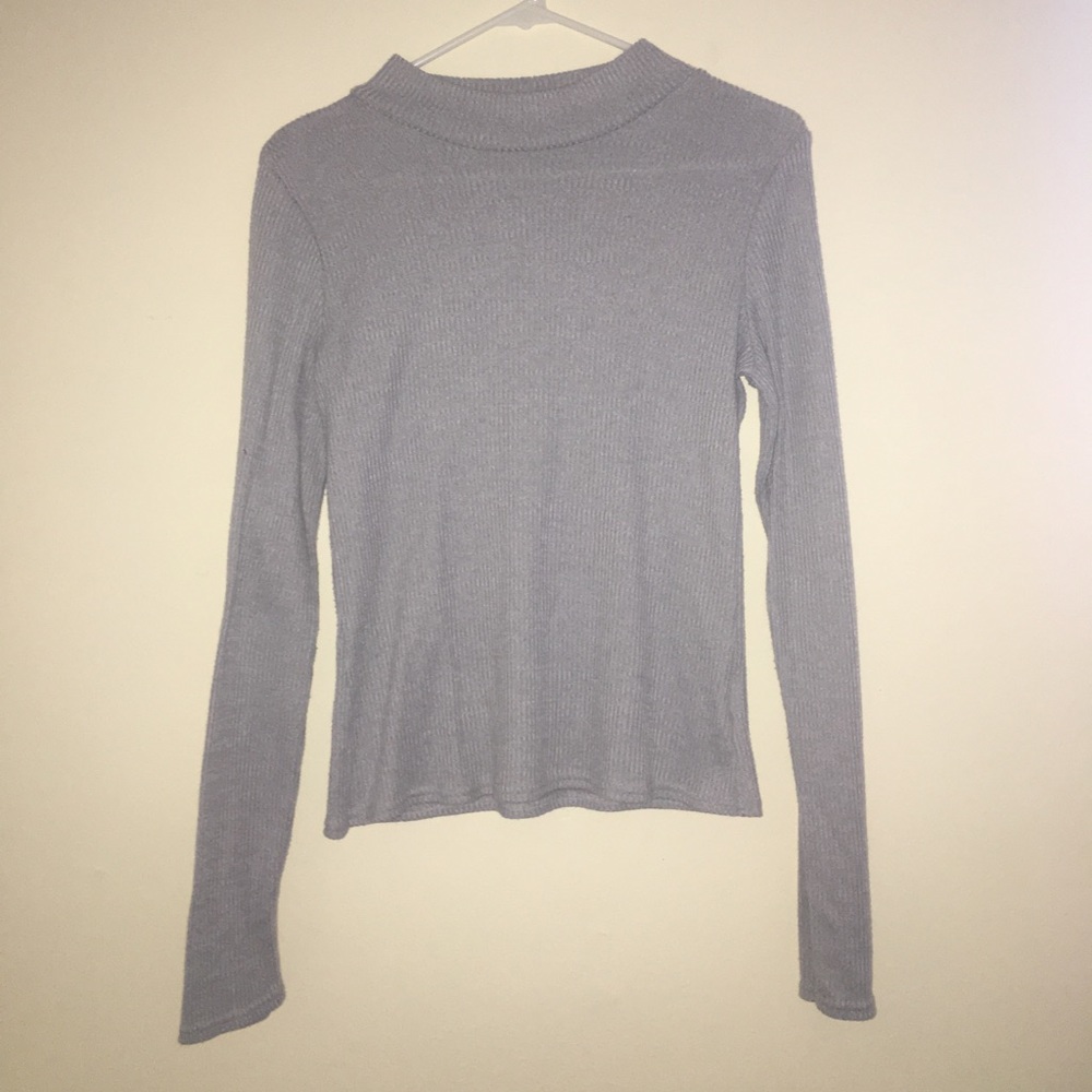 Gray Ribbed High Neck Sweater